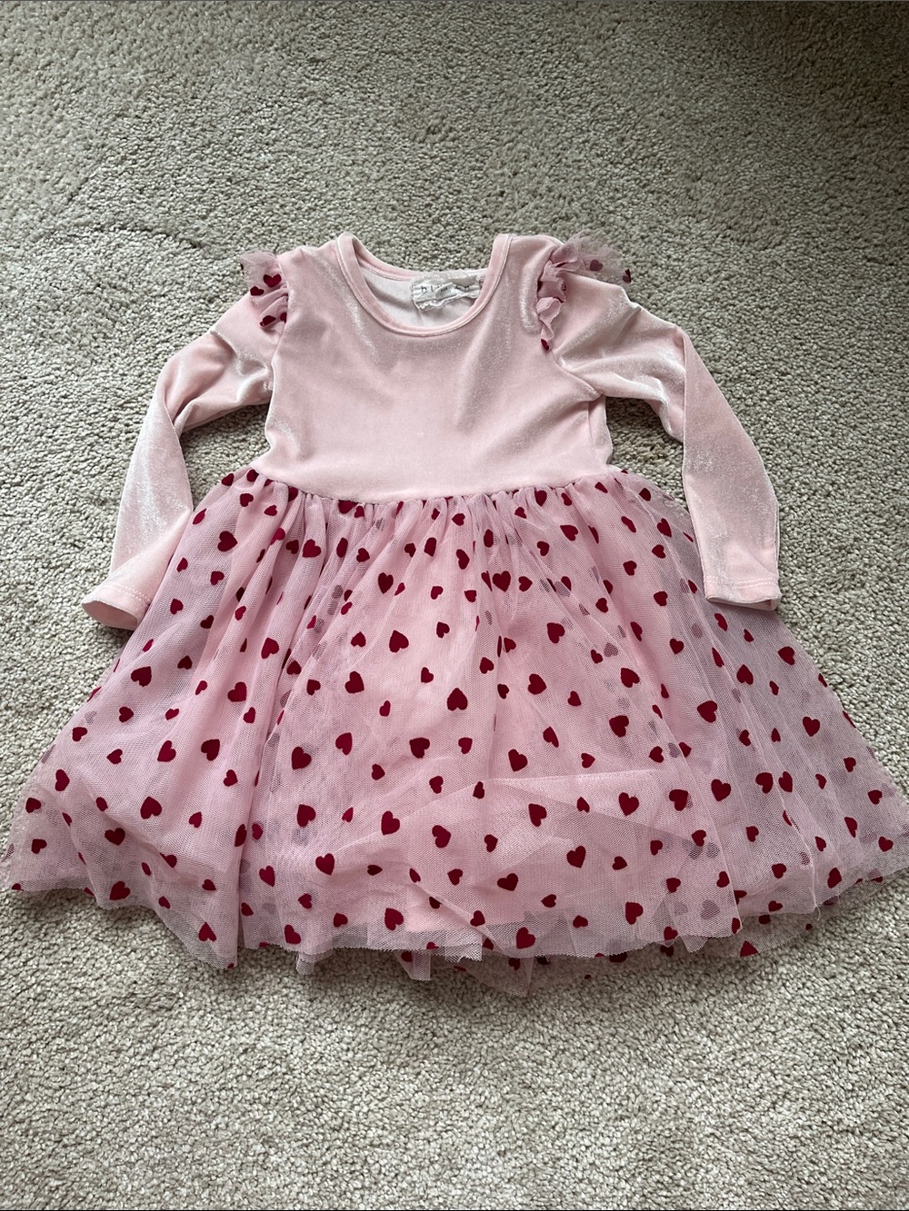btween Pink Velvet Top with Heart Tulle Skirt